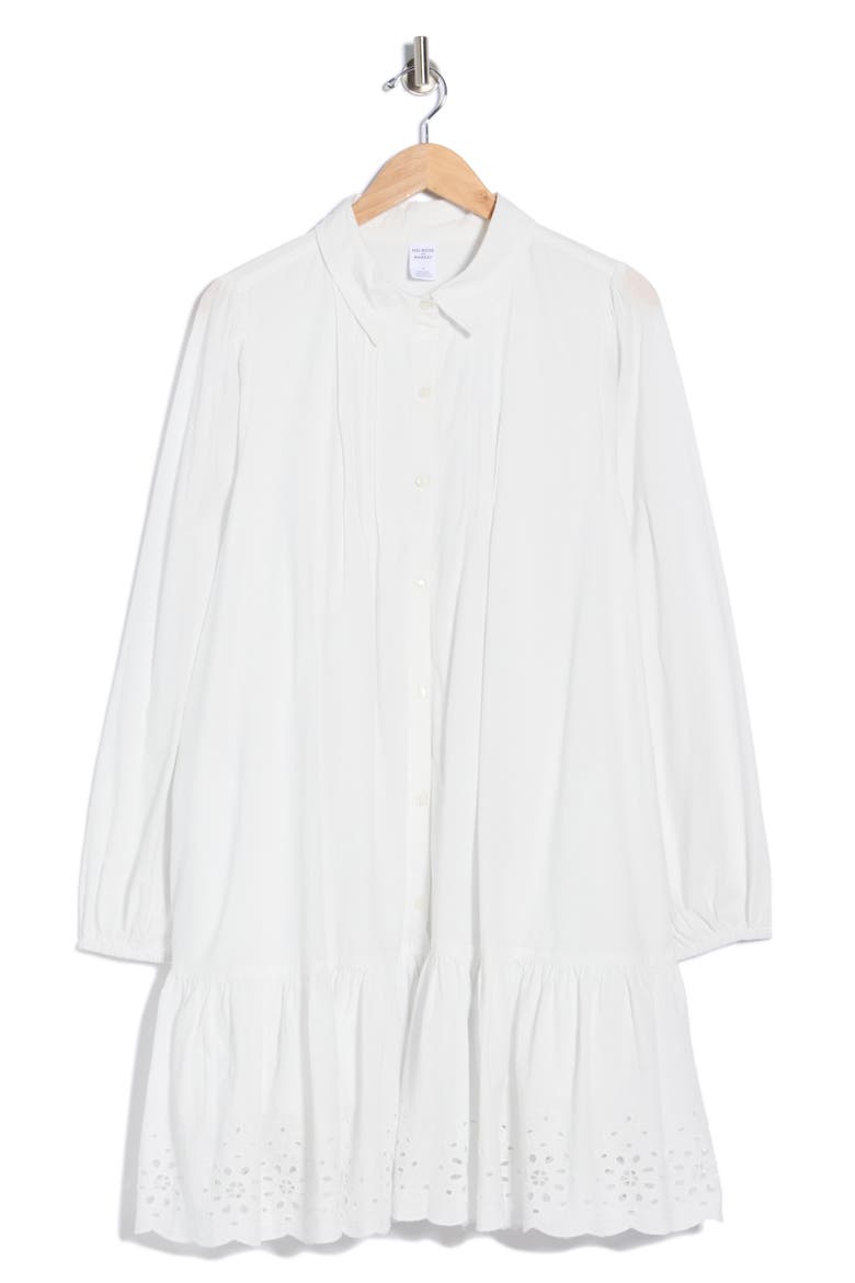 Long Sleeve Poplin Eyelet Trim Dress, Alternate, color, WHITE BLANC
