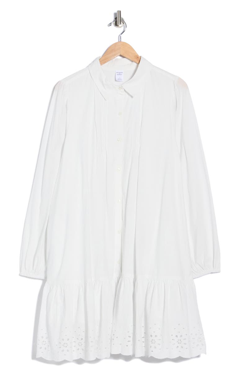Melrose and Market Long Sleeve Poplin Eyelet Trim Dress, Main, color, White Blanc