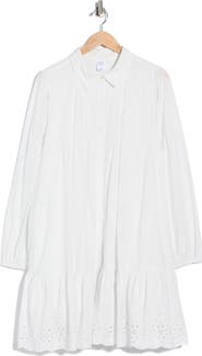 Melrose and Market Long Sleeve Poplin Eyelet Trim Dress