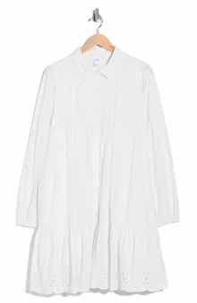 Melrose and Market Long Sleeve Poplin Eyelet Trim Dress