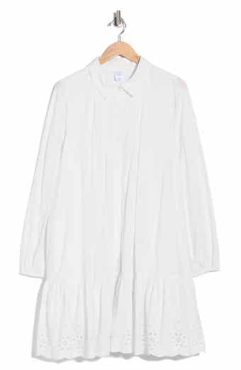 Melrose and Market Long Sleeve Poplin Eyelet Trim Dress