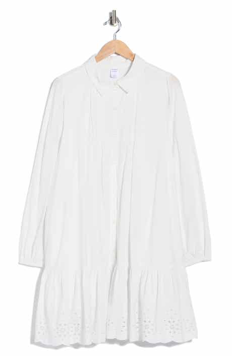 Melrose and Market Long Sleeve Poplin Eyelet Trim Dress