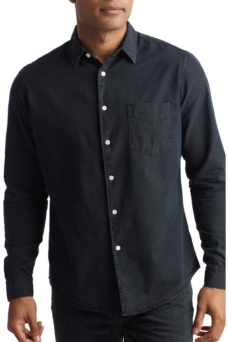 Pecos Cotton Chambray Button-Up Shirt, Main, color, BLACK