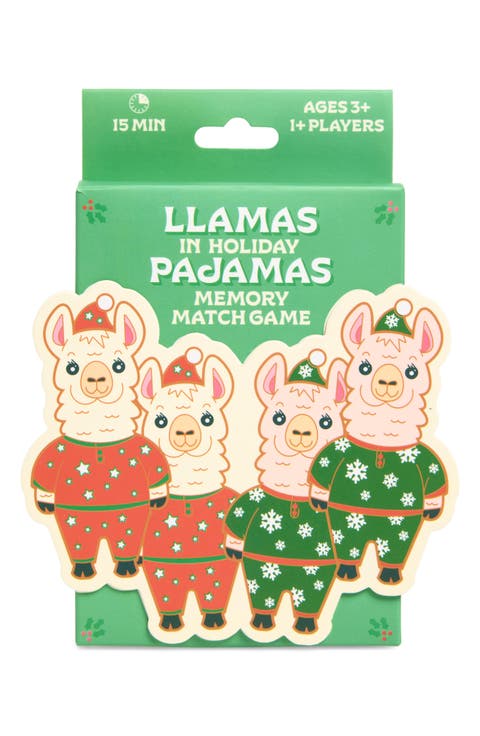 Kids' Llamas in Holiday Pajamas Memory Match Game