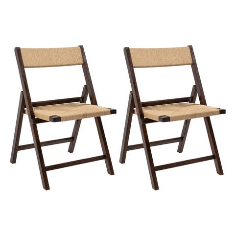 Kiawah Coastal Modern Woven Seagrass Teak Wood Folding Chair (Set 2)
