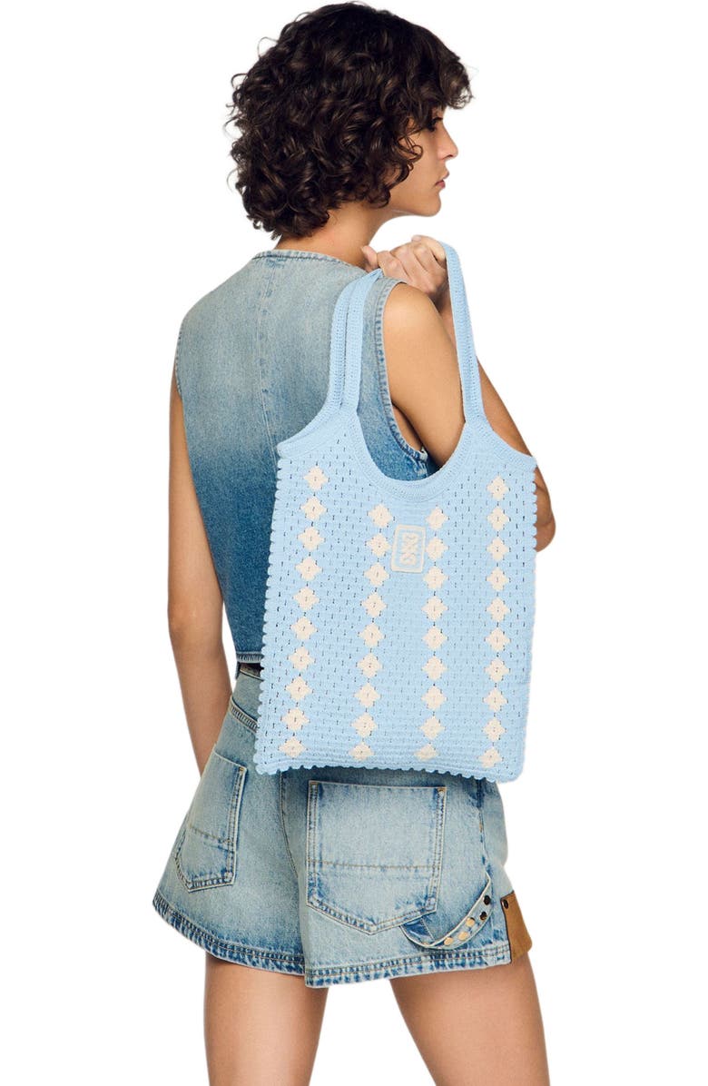 SANDRO Two-tone crochet bag, Alternate, color, Sky Blue