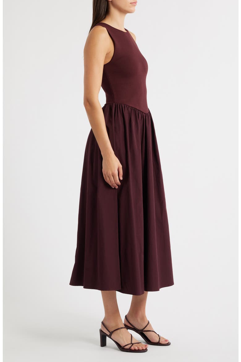 Sleeveless Mixed Media Fit & Flare Midi Dress, Alternate, color, OXBLOOD