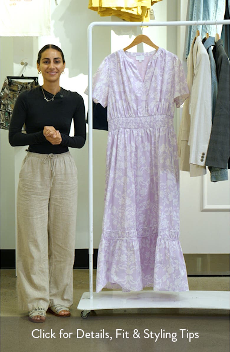 Emme Floral Print Smocked Maxi Dress, sales video thumbnail