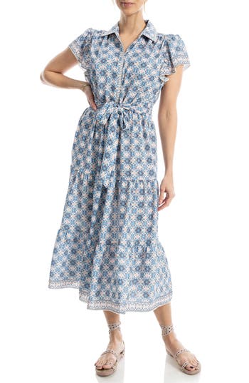 Max Studio Floral Tie Front Shirtdress In Pink