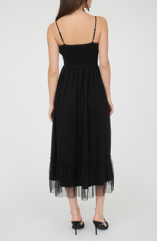 Blu Pepper Polka Dot Empire Waist Mesh Midi Dress In Black