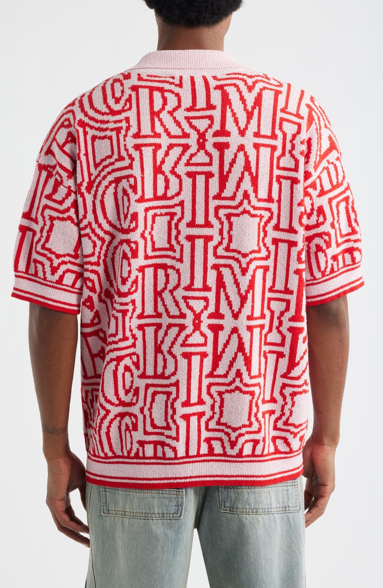 CRIMINAL DAMAGE Logo Jacquard Polo Sweater, Alternate, color, Pink
