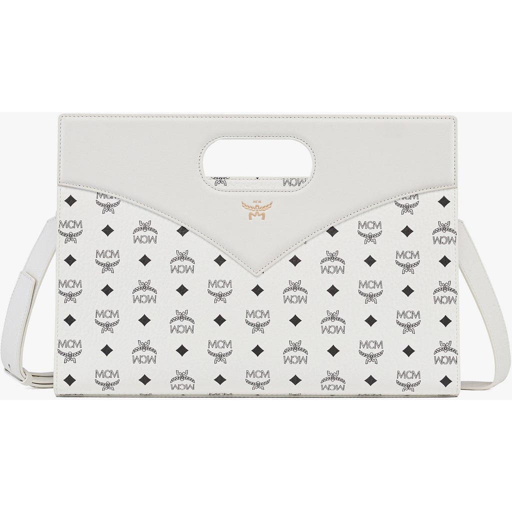 Mcm Diamond Visetos Leather Tote Bag In White