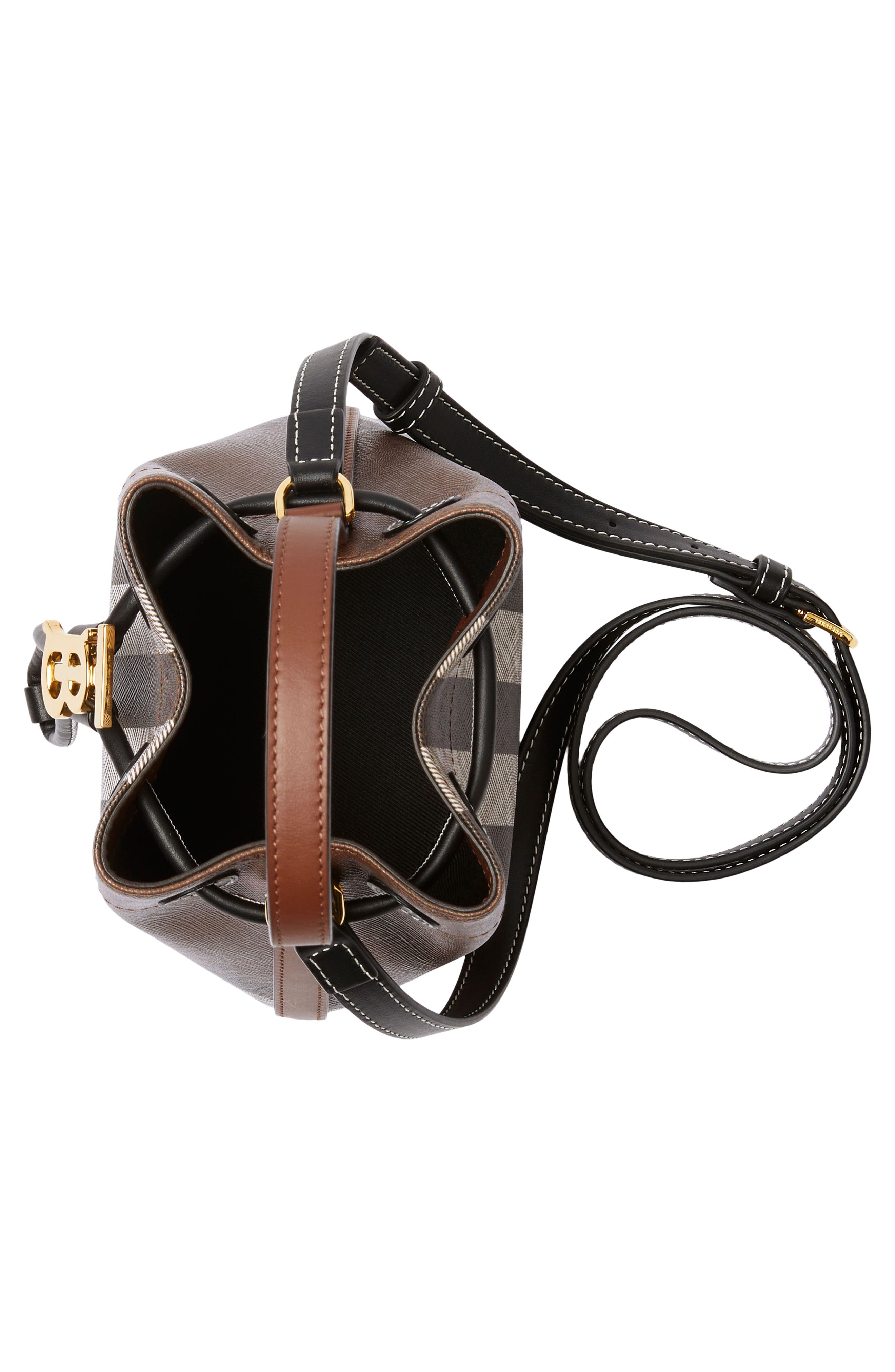 Burberry Mini Check Coated Canvas & Leather Bucket Bag, Alternate, color, 