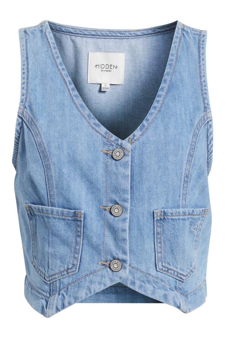 Supersoft Crop Denim Vest, Alternate, color, LIGHT WASH
