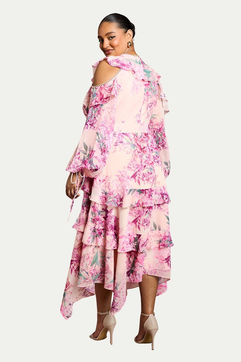 Shoulder Printed Ruffle Midi Dress, Alternate, color, Pink