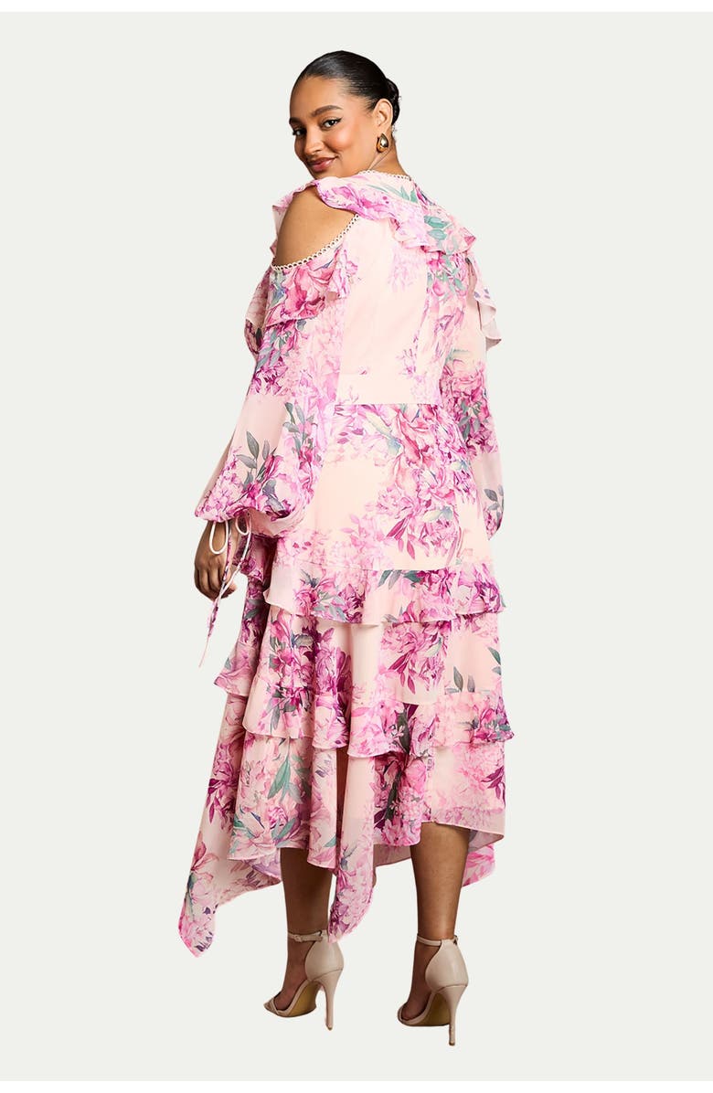Coast Shoulder Printed Ruffle Midi Dress, Alternate, color, Pink