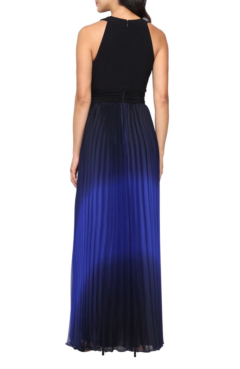 SL FASHIONS Pleated Ombré Chiffon Halter Gown, Alternate, color, Black Royal