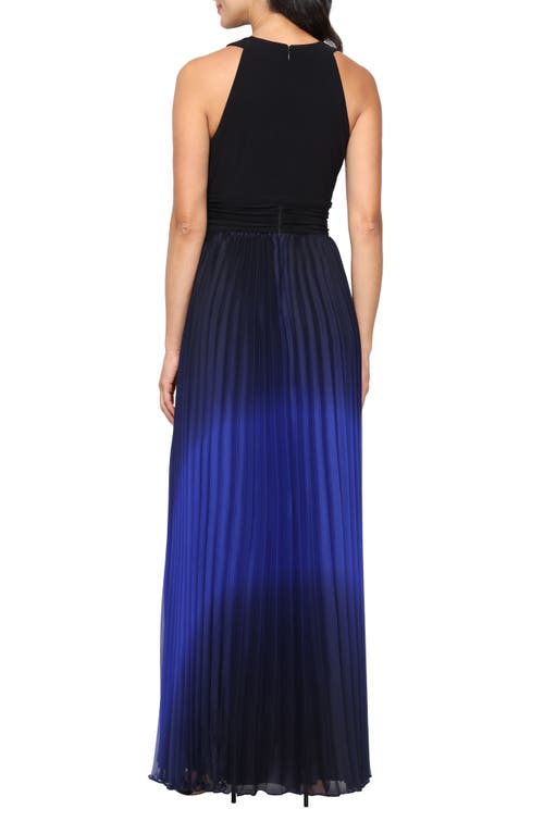 Sl Fashions Pleated Ombré Chiffon Halter Gown In Blue