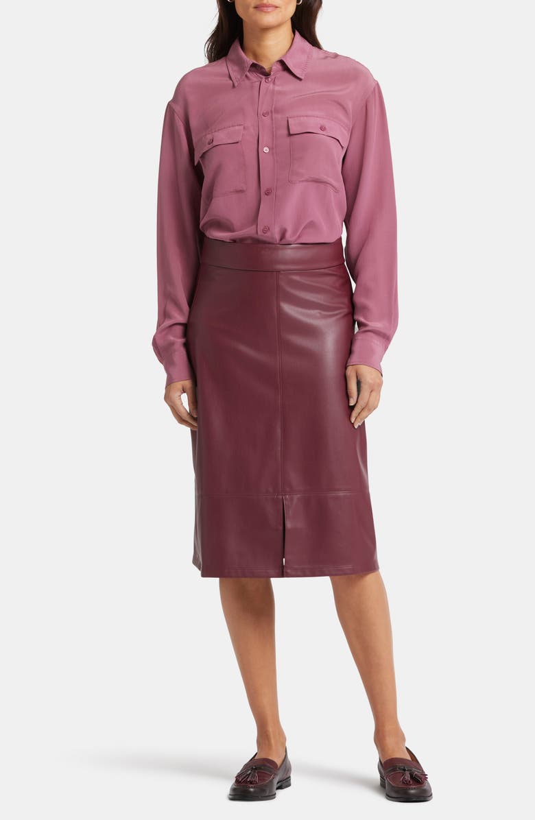 NYDJ Faux Leather A-Line Skirt, Main, color, Tavern