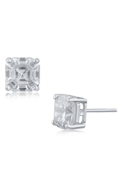 Asscher Cut Cubic Zirconia Stud Earrings