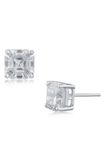 Cz By Kenneth Jay Lane Asscher Cut Cubic Zirconia Stud Earrings In Clear Silver