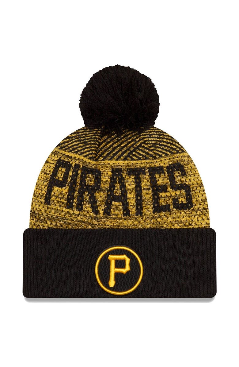 New Era Men's New Era Black Pittsburgh Pirates Authentic Collection Sport Cuffed Knit Hat with Pom, Main, color, Black