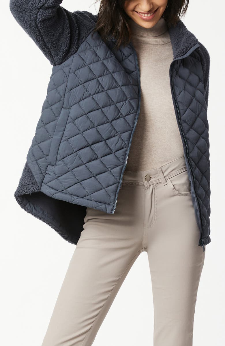 Bernardo Mixed Media Quilted Faux Fur Jacket, Alternate, color, Petrolblue