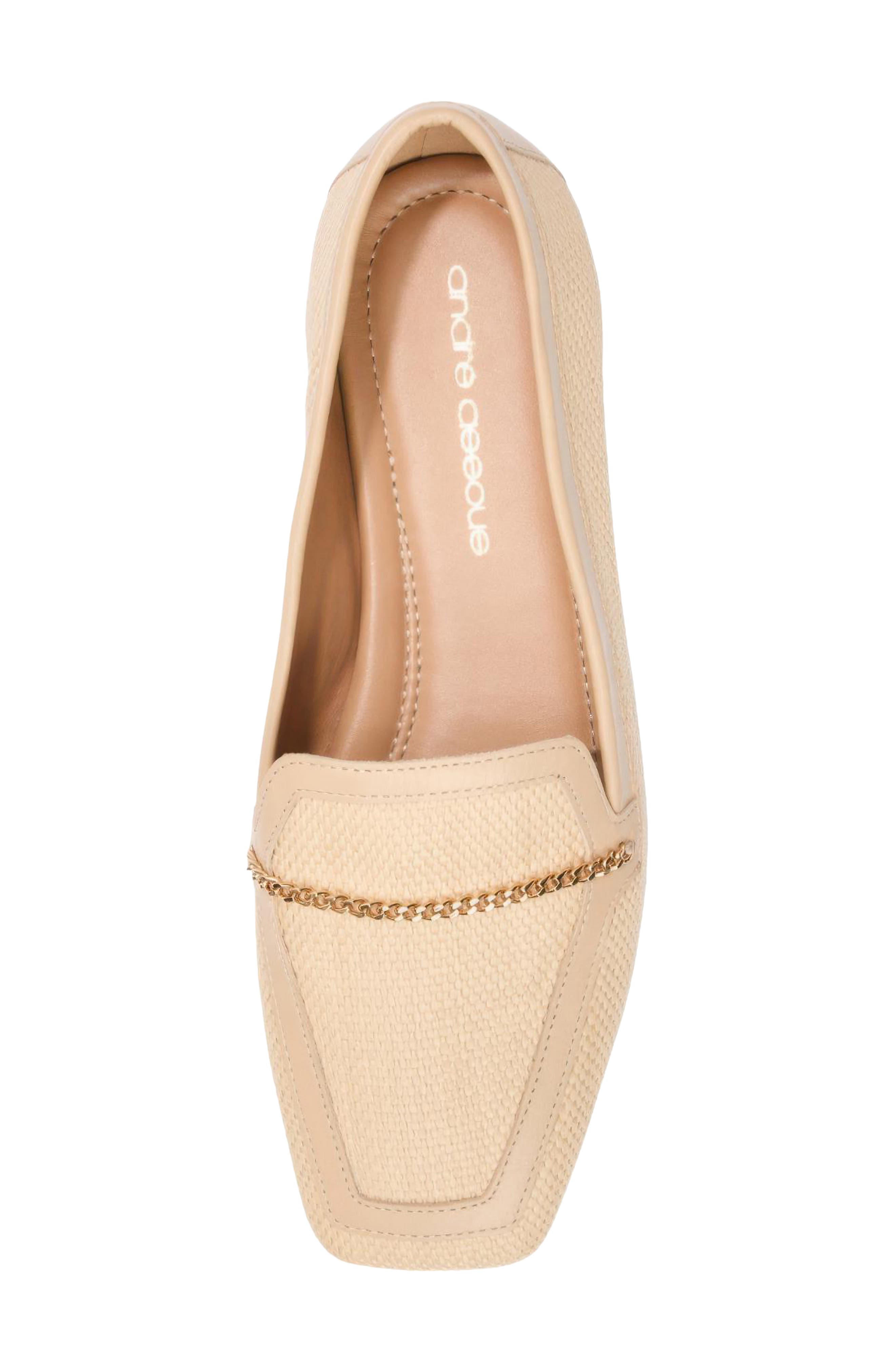 André Assous Ariane Raffia Chain Embellished Loafer, Alternate, color, Bone