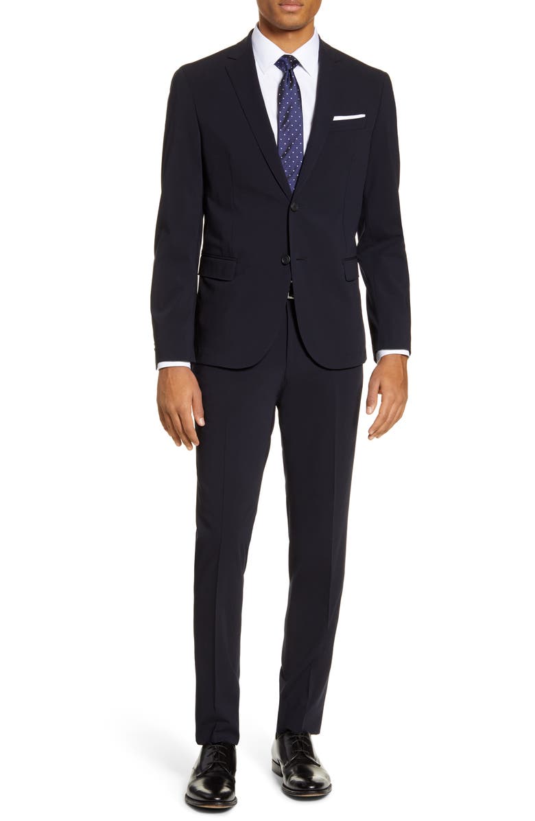 BOSS Neight/Byte Trim Fit Solid Stretch Wool Blend Travel Suit, Main, color,