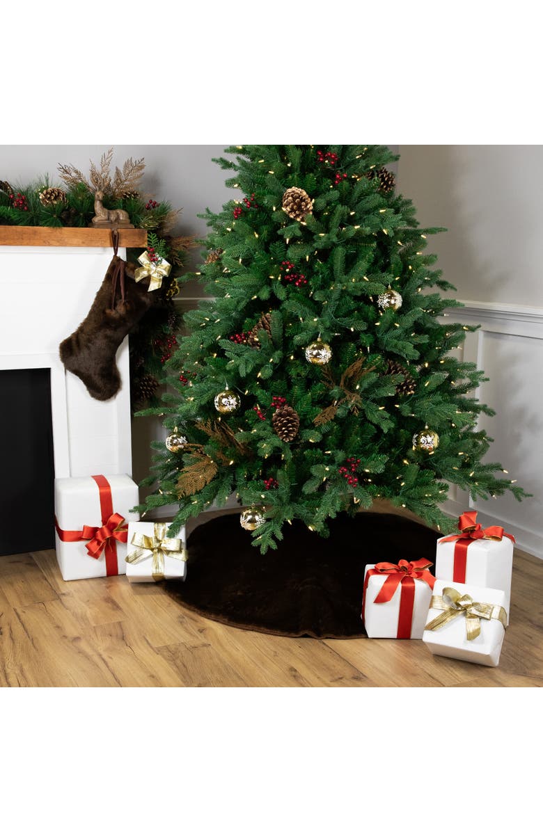 Northlight Mink Faux Fur Christmas Stocking with Pom Poms - 20.5" - Brown, Alternate, color,