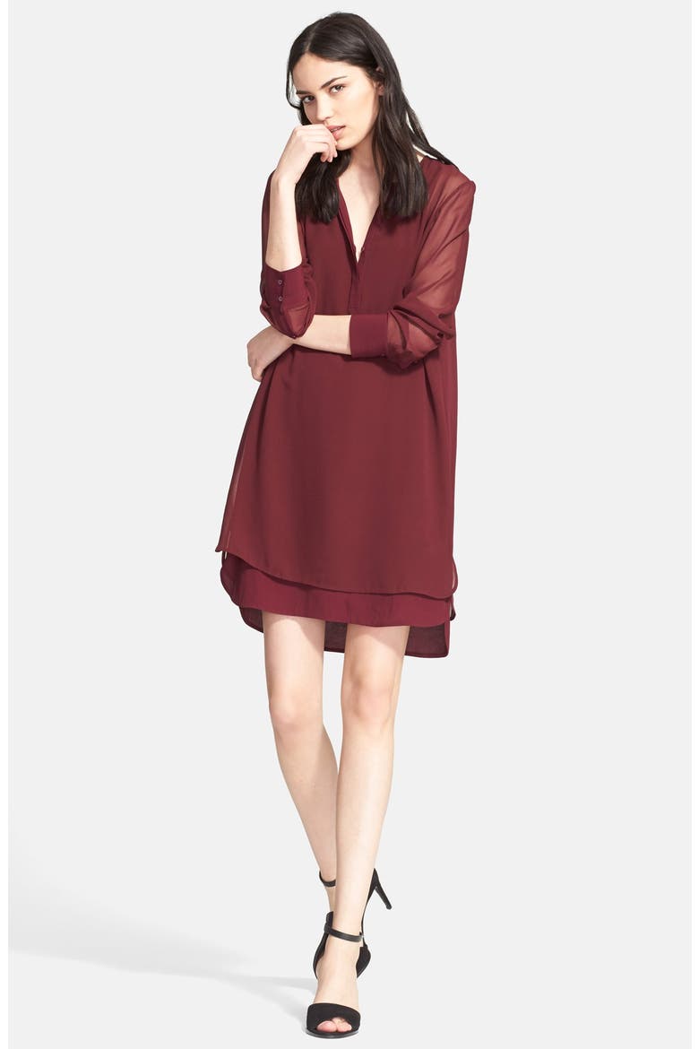 Double Layer Shirtdress, Alternate, color, DARK SCARLET