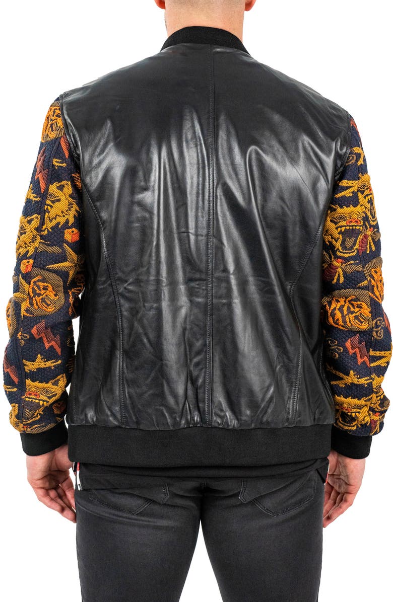 Maceoo Skull Sleeve Leather Bomber Jacket, Alternate, color, Black