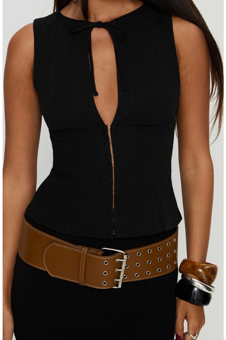 Alissea Keyhole Sleeveless Linen Blend Top, Alternate, color, BLACK