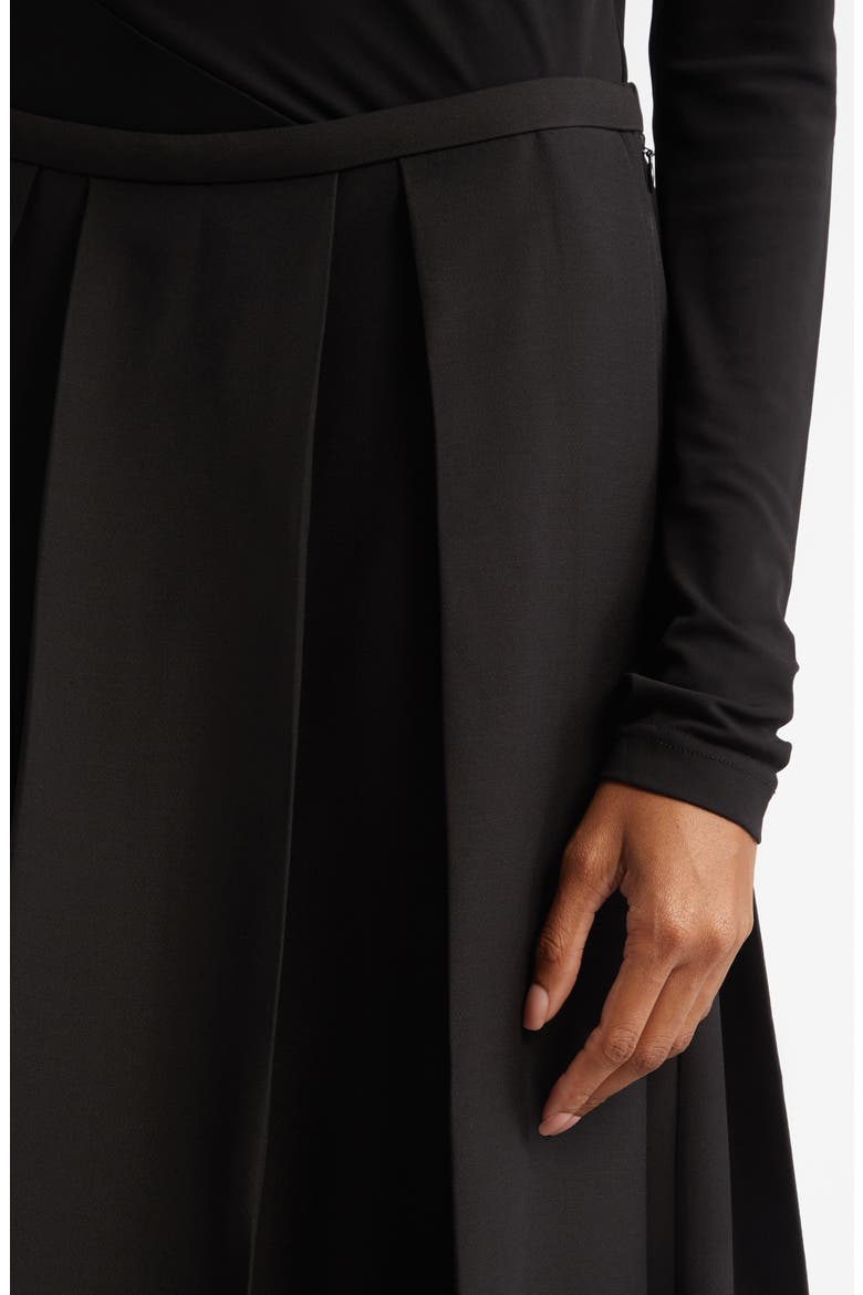 Twinflower Pleated Wool & Silk Midi Skirt, Alternate, color, BLACK
