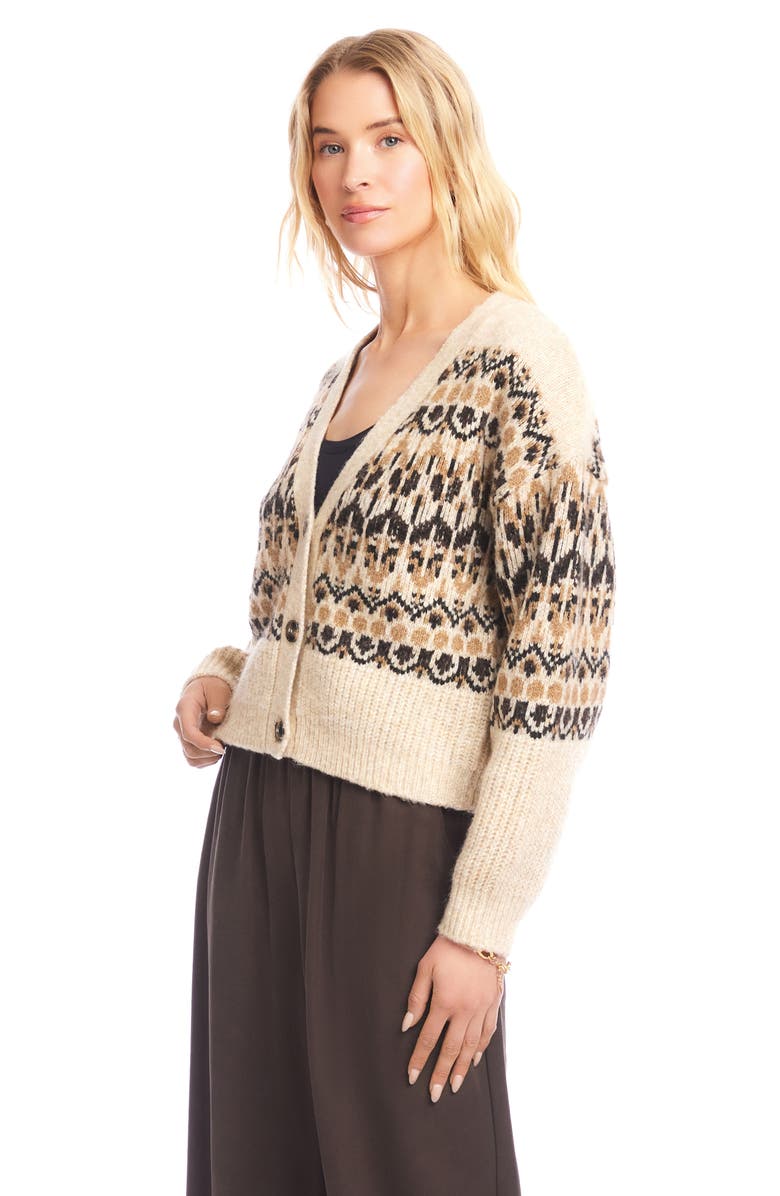 Karen Kane Jacquard V-Neck Cardigan, Alternate, color, Beige Multi