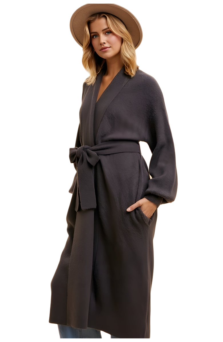 Knit and Lounge Longline Coat with Wide Sleeves and Tie-Waist Closure, Alternate, color,