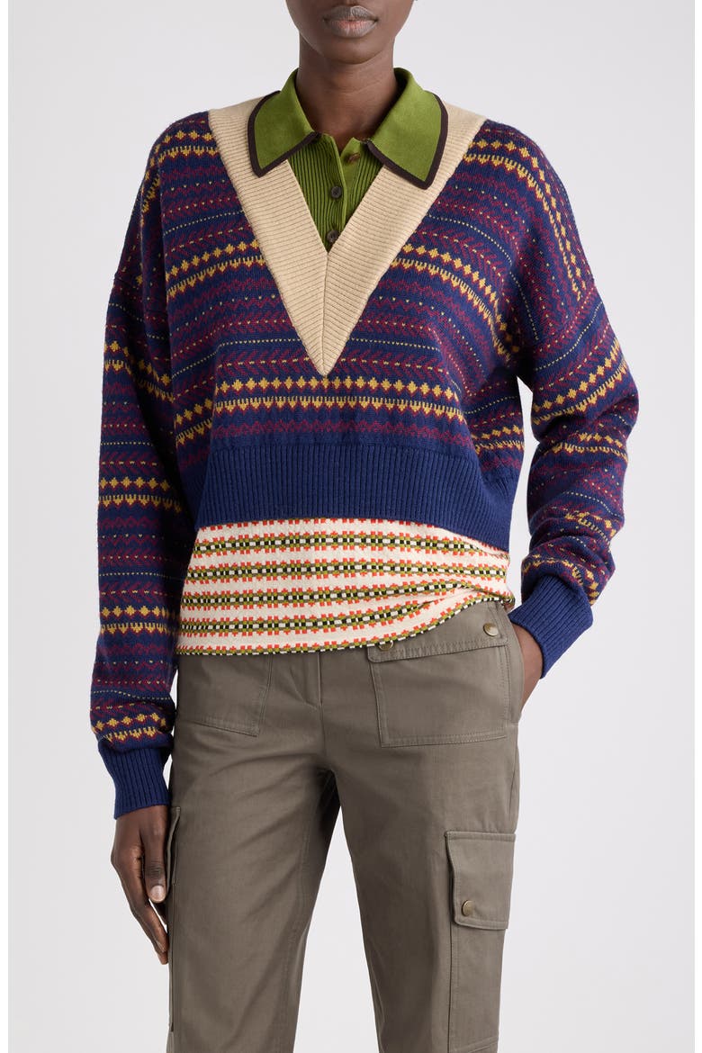 Toinette Wool Blend V-Neck Sweater, Main, color, NAVY