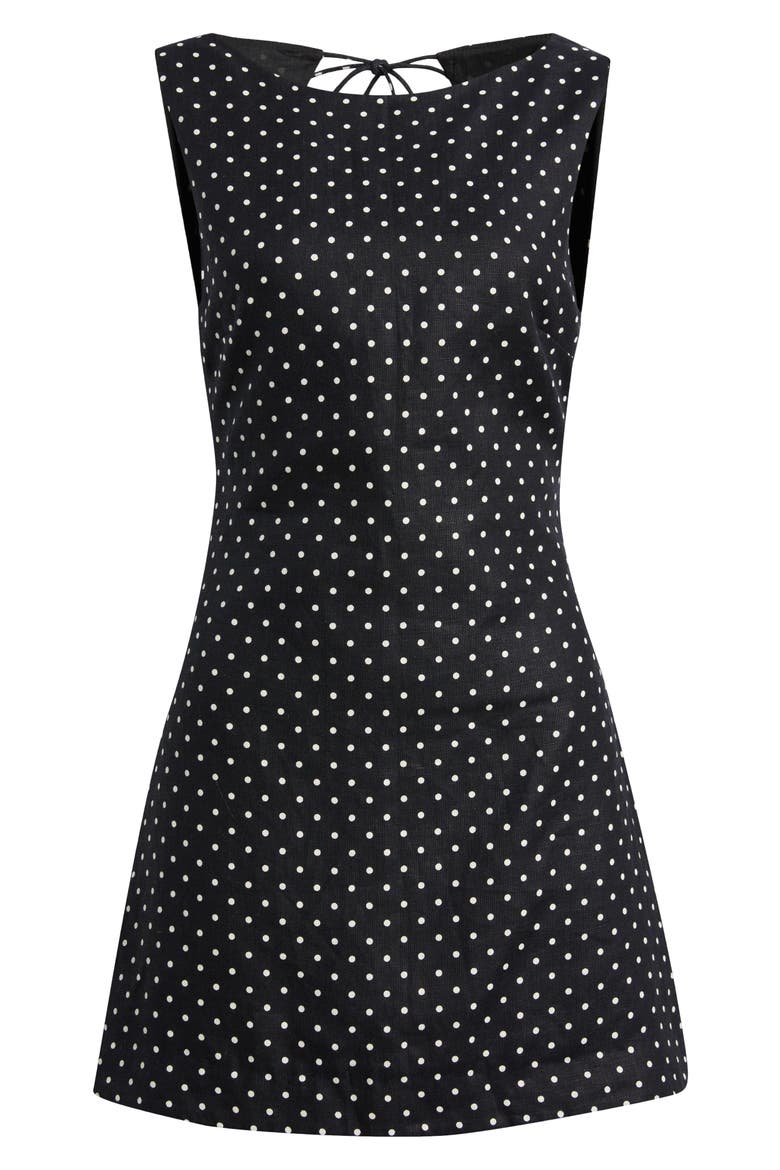 Jacie Polka Dot Open Back Linen Minidress, Alternate, color, BLACK/ CREAM
