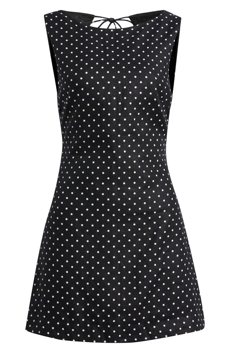 Faithfull the Brand Jacie Polka Dot Open Back Linen Minidress, Alternate, color, Black/ Cream