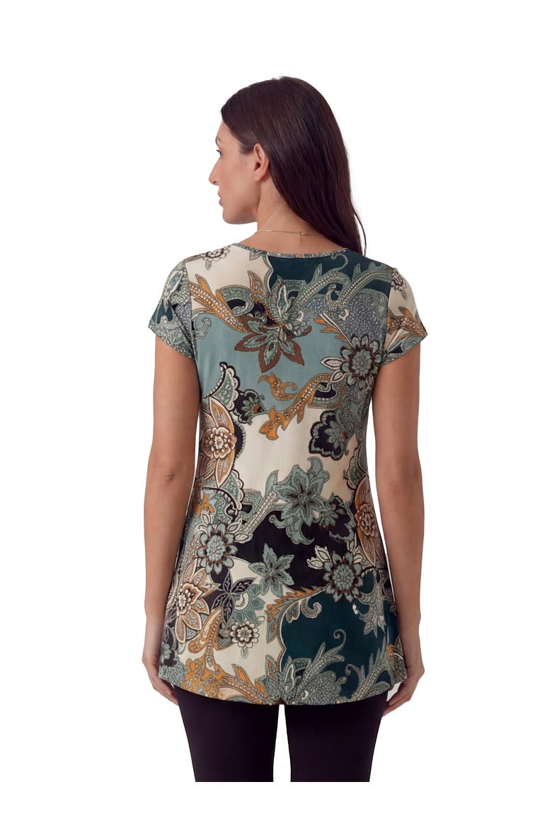 Maternity Basic Floral Print V-Neck Short Sleeve Flared Tunic Top, Alternate, color, Green Multi