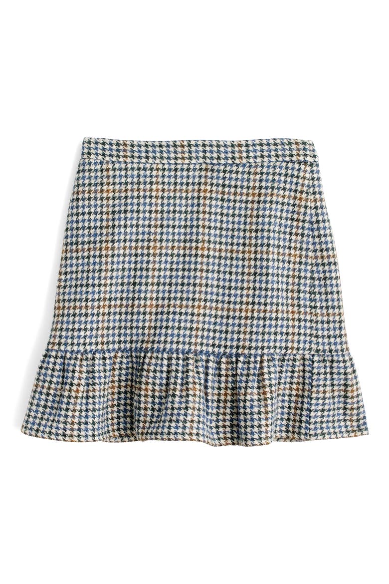 Ruffle Houndstooth Miniskirt, Alternate, color, NAVY/ BROWN/ CREAM