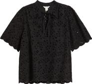 Caslon® Eyelet Split Neck Cotton Top