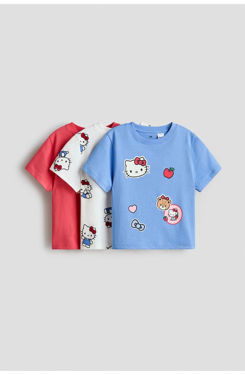H&M 3-pack Printed Jersey Tops, Main, color, Light Blue/Hello Kitty