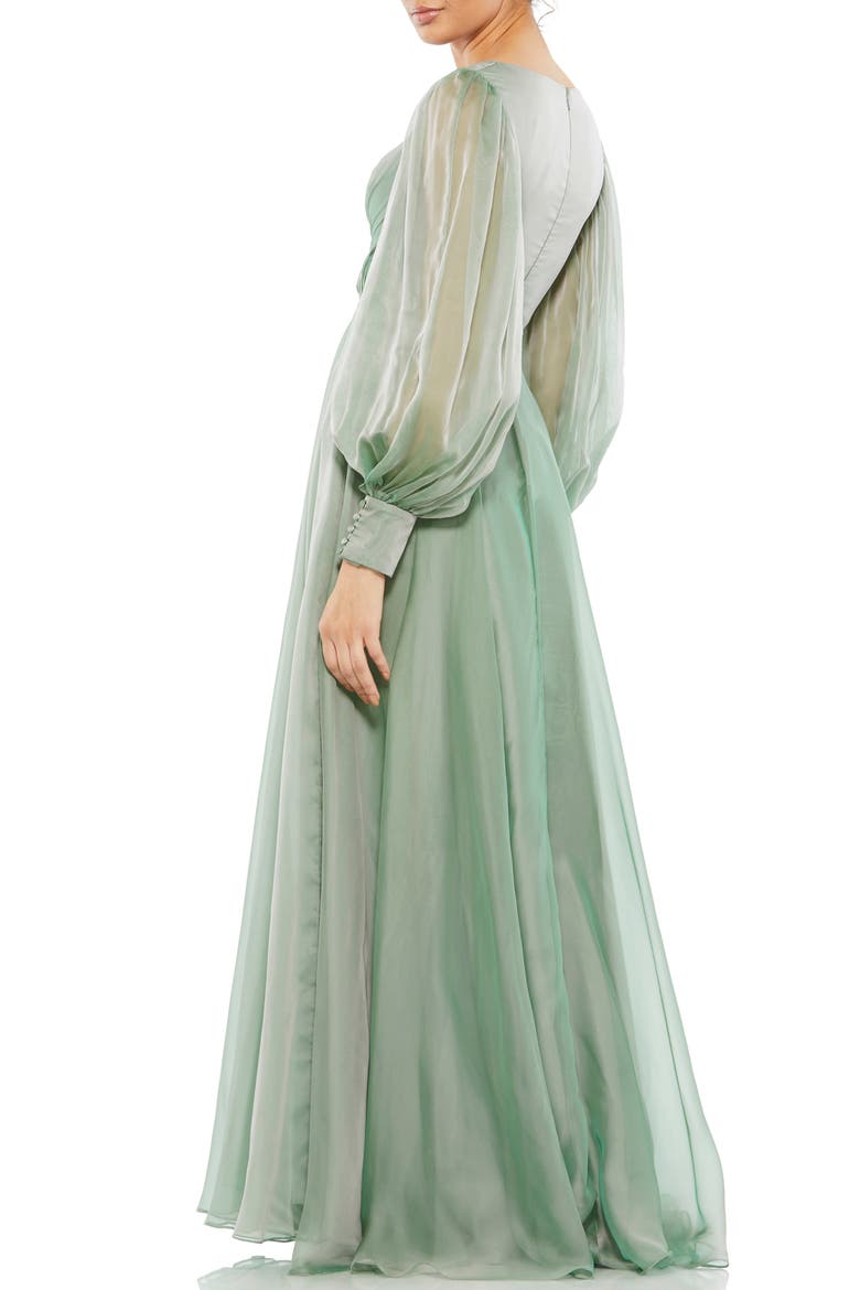 Illusion Long Sleeve A-Line Gown, Alternate, color, SAGE