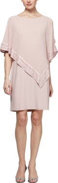 SL FASHIONS Foil Trim Asymmetrical Popover Capelet Sheath Dress