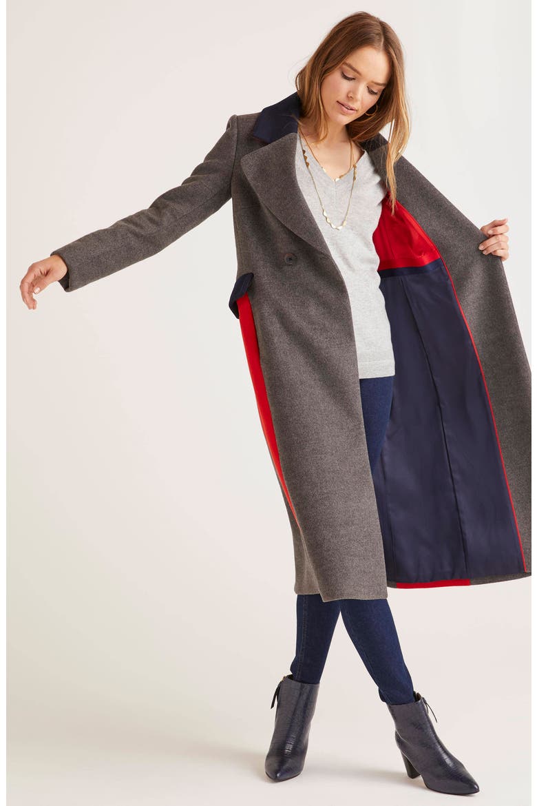 Burney Colorblock Wool Blend Coat, Alternate, color, GREY MARL/ POSTBOX RED/ NAVY