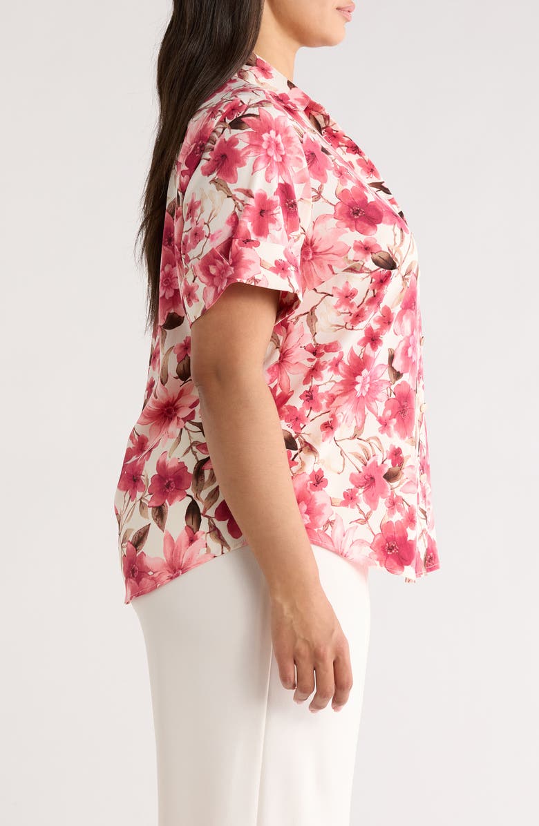 AK ANNE KLEIN Floral Short Sleeve Button-Up Shirt, Alternate, color, 