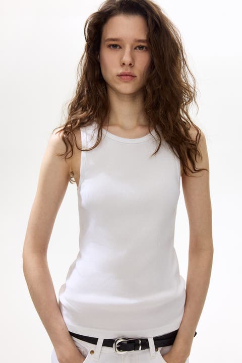 Ribbed silk-blend tank top