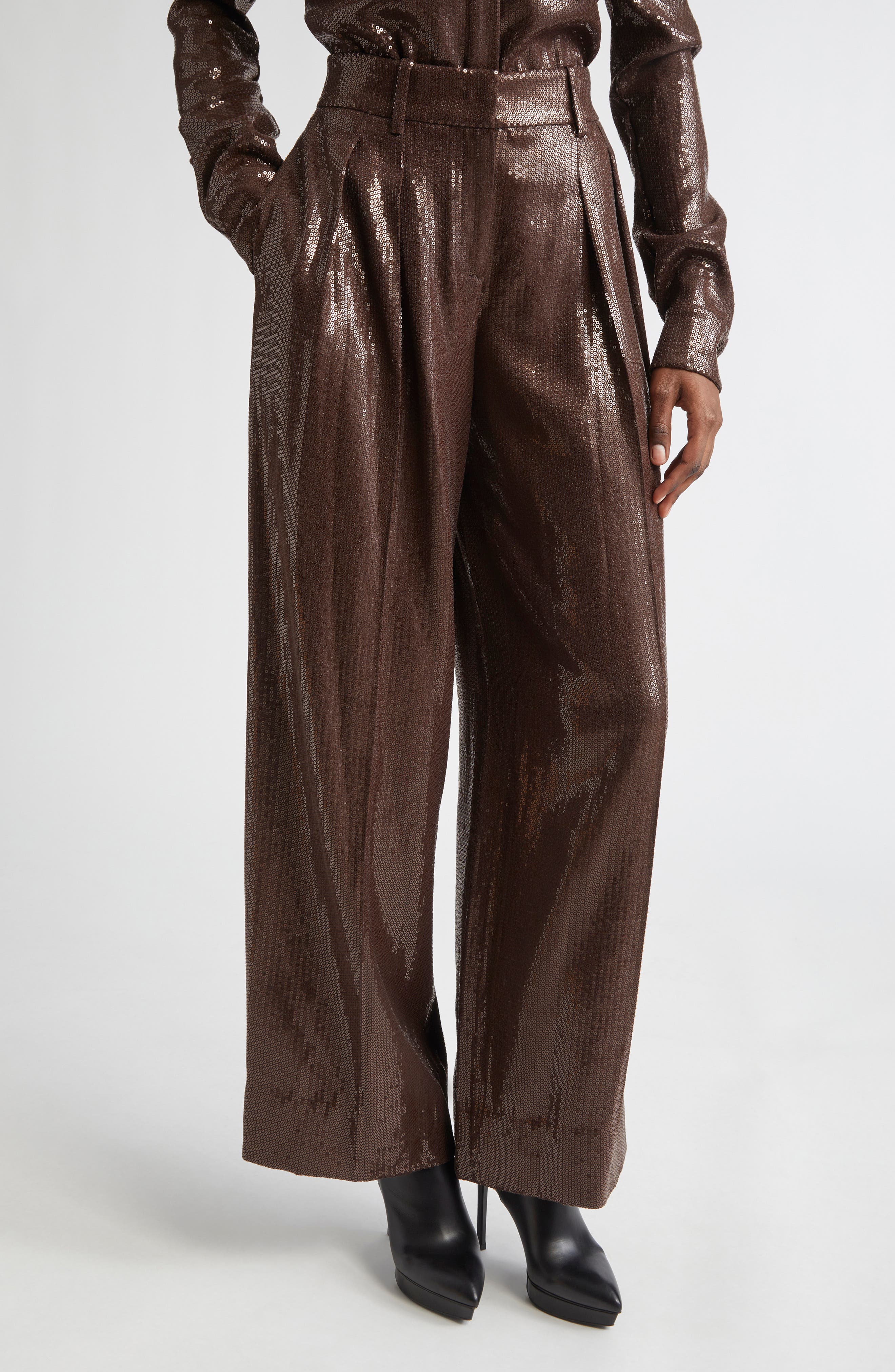 Pleated Sequin Slouch Trousers - image 3