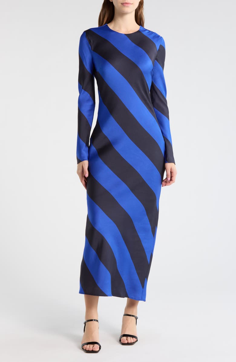 Desigual Stripe Long Sleeve Maxi Dress, Main, color, Ink Blue